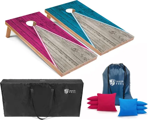 Vista 57 de Tailgating Pros Juego de tablero de Cornhole ligero con diseño piramidal con bolsas de frijoles y estuche de transporte, juego de cornhole