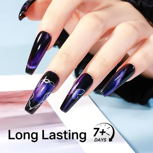 Vista 6 de MIZHSE Esmalte de uñas de ojo de gato 9D de secado rápido, sin gel, esmalte de uñas magnético azul-violeta con imán, secado al aire rápido, esmalte