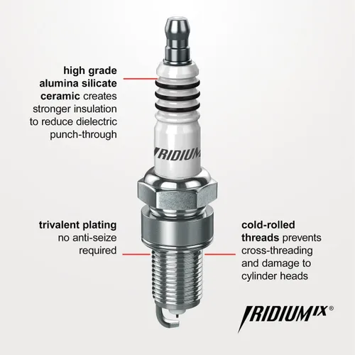 Vista 2 de 6 bujías NGK Iridium IX para Jeep Liberty 3.7L V6 2002-12 Ultra-fine 0.6mm iridium tip sharpens throttle response and acceleration. 40,000-60,000