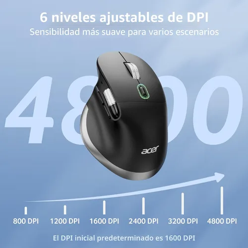 Vista 4 de Acer - Ratón ergonómico inalámbrico recargable con desplazamiento lateral (BT5.2+2.4GHz), ratón Bluetooth para computadora portátil, 6 DPI