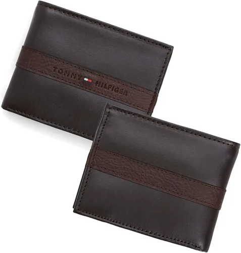 Vista 5 de Tommy Hilfiger Billetera plegable delgada de cuero para hombre con bolsillo para monedas