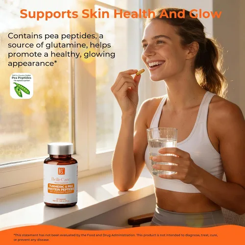 Vista 5 de BELLECARE Suplemento de cúrcuma de 780 mg con pimienta negra, vitamina C, té verde y péptidos de guisantes, apoyo antioxidante para la salud