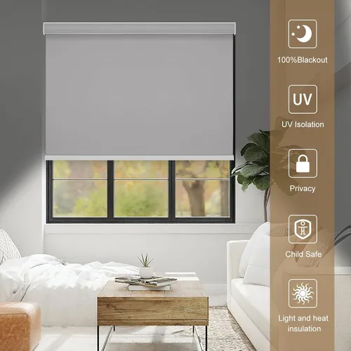 Vista 3 de Changshade Persianas enrollables 100% opacas sin cordones para ventanas, persianas de parada libre, tela aislante térmica, protección UV, persianas
