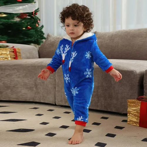Vista 2 de CHUOAND Conjunto de pijama familiar de Navidad para parejas, ropa de dormir de Papá Noel para parejas