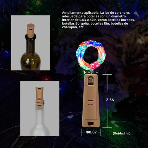 Vista 6 de Etinga Paquete de luces LED para botellas de doble batería, 6.6 pies, 20 LED, el doble de tiempo de iluminación, para uso en interiores