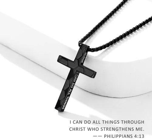 Vista 3 de Collar de cruz de fútbol para niños y hombres, inspirador cristiano con versículo bíblico con dije de cruz, cadena de acero inoxidable, joyería