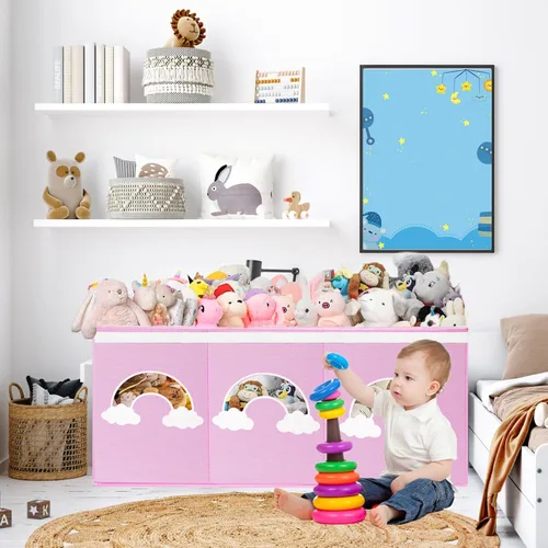 Vista 9 de Caja de juguetes extra grande, organizador de almacenamiento de juguetes con ventanas transparentes, caja de almacenamiento plegable para niños