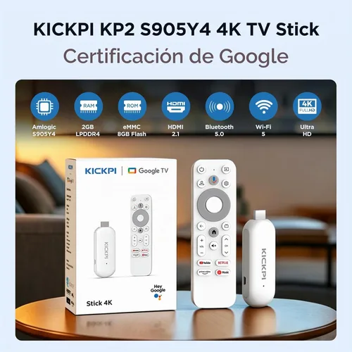 Vista 8 de KP2 Android TV Stick 2GB RAM 8GB ROM Android 14 Amlogic S905Y4 procesador de cuatro núcleos 4K HDR Chromecast asistente de voz Dolby Audio