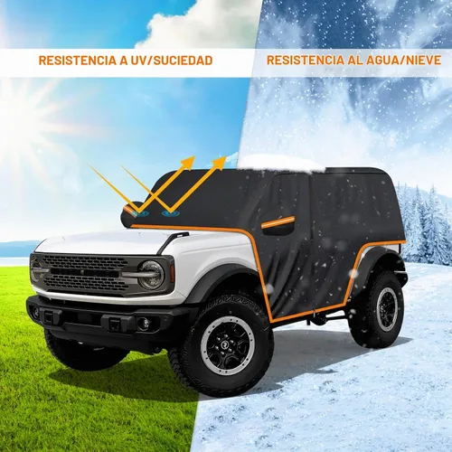 Vista 5 de Funda de coche para Ford Bronco de 2 puertas, 420D, funda impermeable para todo tipo de clima, sol, lluvia, UV, polvo, cubierta de cabina