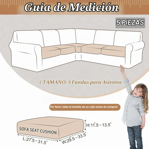 Vista 5 de ALIECOM - Funda de cojín para sofá seccional de esquina 100% impermeable