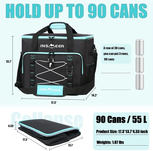 Vista 2 de INSMEER Bolsa térmica térmica térmica grande de 90 latas/55 L, enfriador de lados suaves con correa para el hombro, enfriadores plegables, enfriador