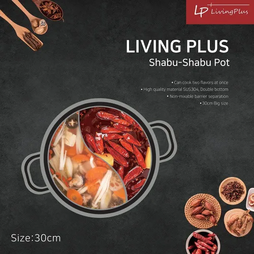 Vista 2 de Olla caliente Shabu Shabu Shabu de doble cara con tapa de cristal, 11.8 in