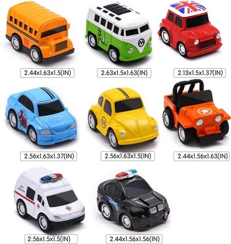 Vista 6 de Coches de metal para tirar hacia atrás, paquete de 8 vehículos de juguete de aleación fundida a presión para niños, camiones monstruos de juguete