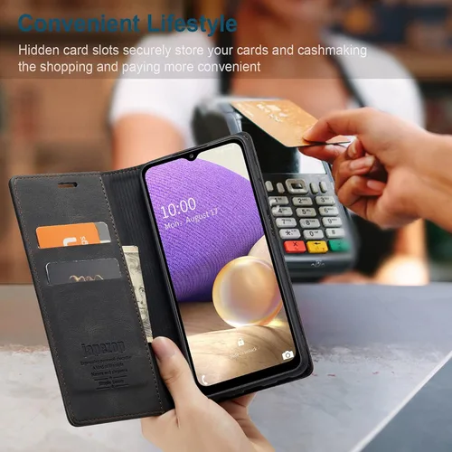 Vista 8 de Funda tipo cartera para Samsung Galaxy A32 5G con bloqueo RFID, tarjetero y función atril magnético, funda de cuero con tapa para Galaxy A32 5G