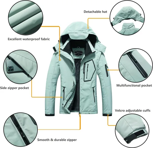 Vista 6 de SUOKENI - Chaqueta de esquí impermeable, para mujer, cálida, de invierno, resistente a la nieve, con capucha, ideal para snowboard