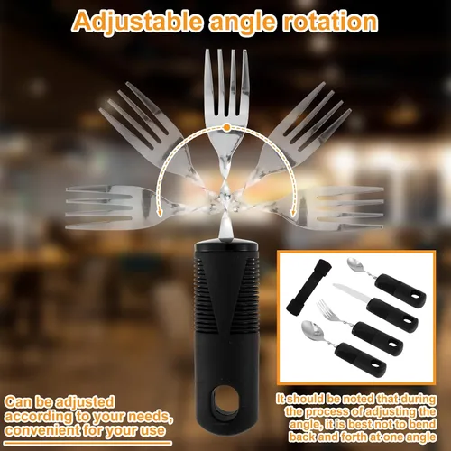 Vista 5 de Utensilios adaptativos con correa, utensilios con peso ajustable en ángulo, asas antideslizantes, utensilios ergonómicos construidos, cubiertos