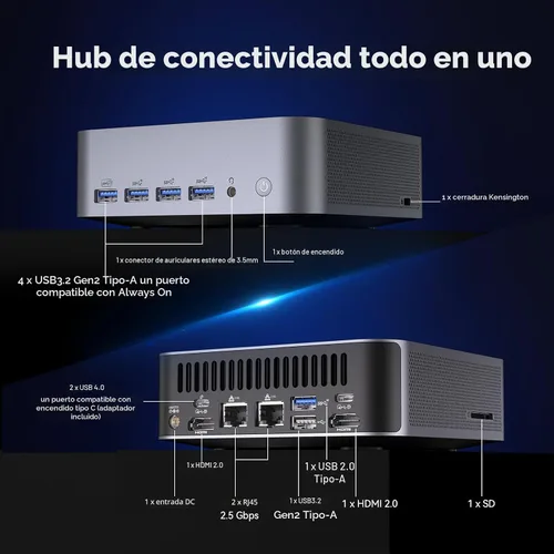 Vista 9 de Mini PC GEEKOM GT1 Mega AI, Intel Ultra9 185H (hasta 5.1 GHz) 32 GB DDR5+SSD de 2 TB Negro