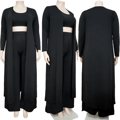 Vista 5 de Conjunto de 3 piezas para mujer de talla grande y pantalones largos de pierna ancha