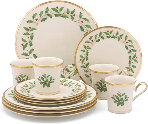 Vista 17 de Lenox Holiday - Juego navideño para postres de 12 piezas, 9.92, rojo y verde