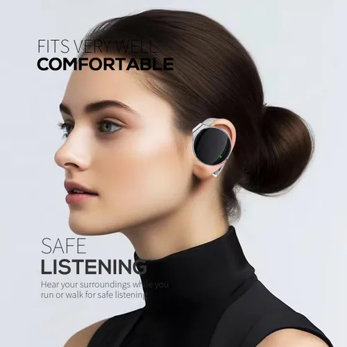 Vista 5 de Auriculares inalámbricos Bluetooth 5.4 sobre la oreja con gancho para la oreja, conexión simultánea de dos dispositivos, diseño de oreja con clip