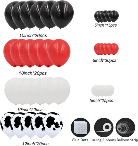 Vista 2 de Kit de arco de globos de vaquero, 150 globos con estampado de vaca, color rojo, negro, blanco y vaca, para decoración de fiesta de cumpleaños