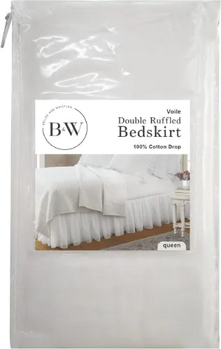 Vista 7 de Belles & Whistles Falda de cama con volantes de doble gasa, con capas de algodón, longitud de caída de 15 pulgadas, Queen, color blanco