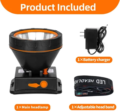 Vista 4 de Superbright - Linterna frontal LED recargable, luz de campamento de alta potencia, 2 modos, impermeable, ajustable, cabeza dorada, lámpara