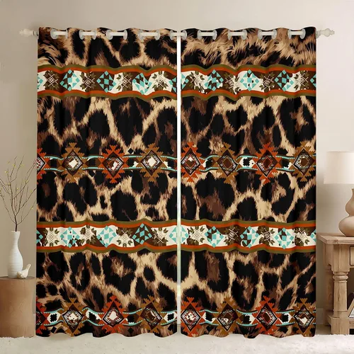 Vista 45 de Cortinas opacas de estilo bohemio occidental de 76 x 45 pulgadas, cortinas y cortinas de atrapasueños de vaca, cortinas del suroeste, cortinas