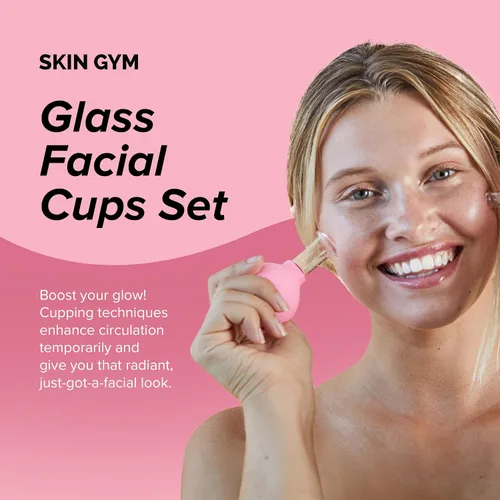 Vista 2 de Skin Gym Juego de Ventosas Faciales, Herramienta de Ventosas Faciales de Vidrio para Terapia de Masaje, Escultura y Tonificación de Mentón, Línea