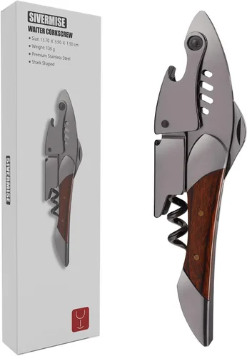 Vista 2 de Sacacorchos para camareros, abrebotellas de vino, acero inoxidable resistente, mango de palisandro, llave de vino en forma de tiburón, regalo