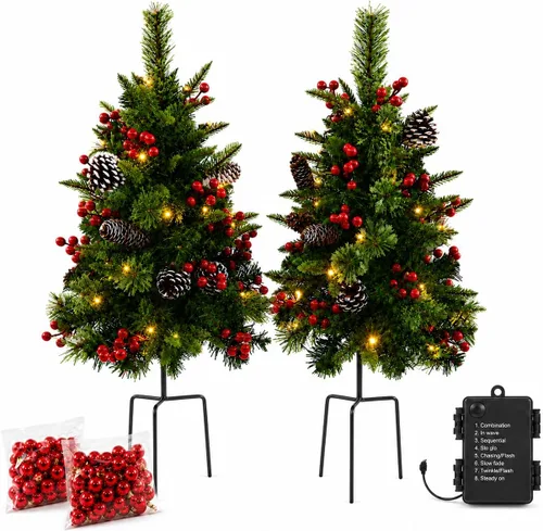 Vista 15 de CHILLSUN Árbol de Navidad artificial preiluminado de 6 pies con luces LED Árbol de Navidad preiluminado de 6 pies con luces LED blancas cálidas