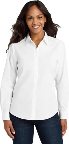 Vista 14 de Port Authority Camisa de popelín con manga larga y botones sin preocupaciones para mujer