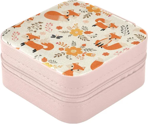 Vista 2 de ZZKKO Foxes - Joyero pequeño floral de viaje, joyería de cuero, organizador de viaje, mini cajas de almacenamiento portátiles para mujeres, anillos