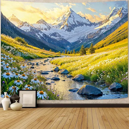 Vista 53 de Zussun Tapiz de Bosque Natural de Montaña Tapiz Verde de Pino Luz Solar Selva para Dormitorio Estético Planta Paisaje de Montaña Tapices Pequeños
