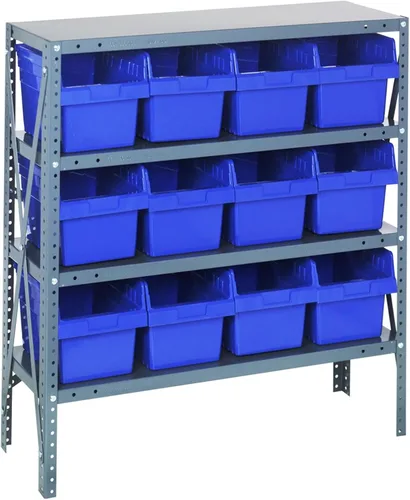 Vista 233 de Quantum QSBU-245BK Heavy Duty Shelving Unit with (7) Shelves and (24) QUS245 Black Bins for Garage Warehouse Storage Distribution 400 lb Load