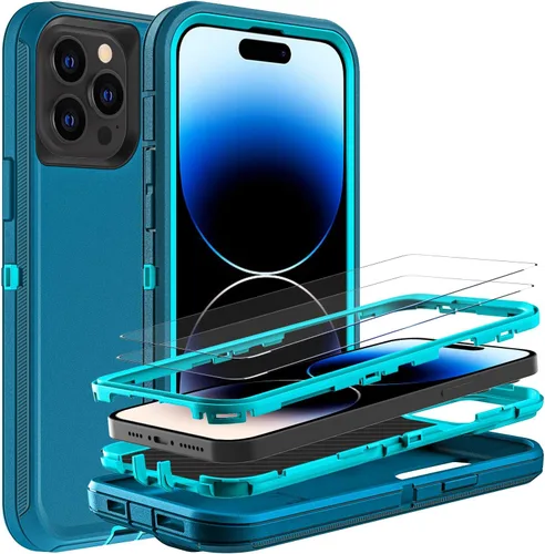 Vista 10 de YKHJKLEC para iPhone 14 Pro, funda de grado militar 3 en 1 resistente, a prueba de golpes/caídas/polvo con 2 piezas de protector de pantalla