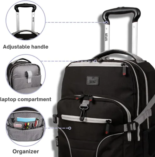 Vista 5 de J World New York Mochila rodante Lunar, bolsa para laptop con ruedas, Negro -, Mochila rodante Lunar, bolsa para laptop con ruedas