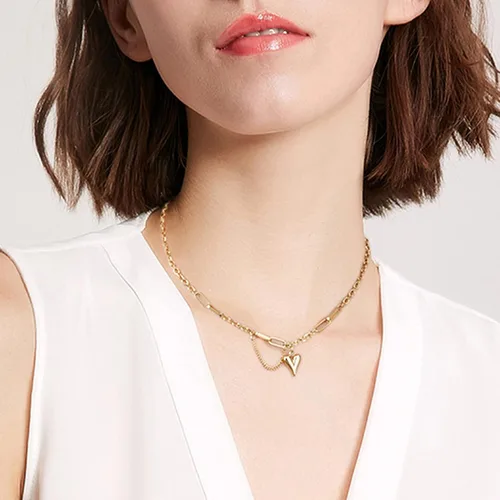 Vista 7 de LYNMOS Lindos collares de corazón para mujer, regalos del día de San Valentín, collar de corazón chapado en oro real de 18 quilates, collar