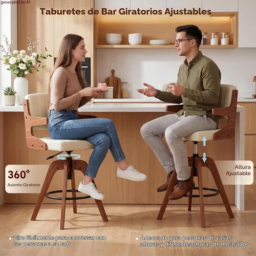 Vista 5 de Taburetes de bar de la altura del mostrador, taburetes modernos de beige (A-Beige)