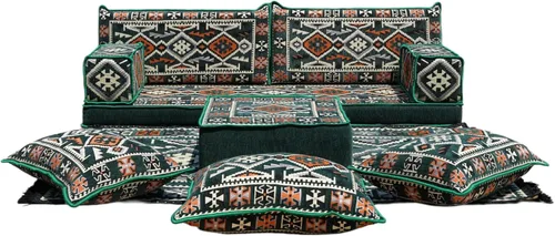 Vista 28 de arabicsofa Sofá Tradicional Árabe para Piso – Juego de Cojines Modulares para Sala de Estar Azul