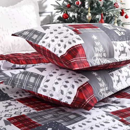 Vista 3 de CAROMIO Juego de funda de edredón de Navidad, de microfibra suave, reversible, ropa de cama decorativa festividades + 1 funda de almohada