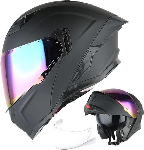 Vista 14 de 1Storm Casco integral modular/abatible con doble visera y protección solar para motocicleta de calle + Un escudo transparente adicional: KT928