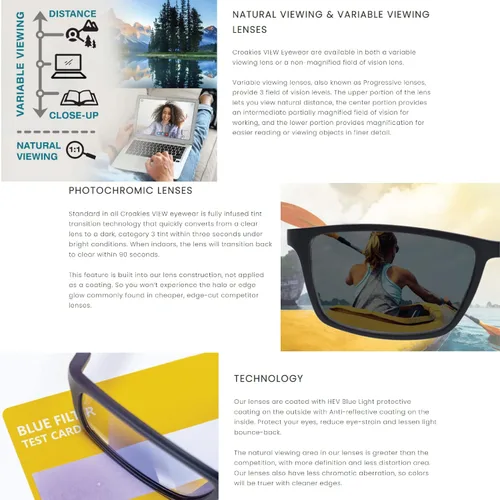Vista 8 de Croakies Riptide - Gafas progresivas fotocromáticas Gafas de sol UV400 para exteriores Gafas de luz azul para dispositivos HEV Paquete