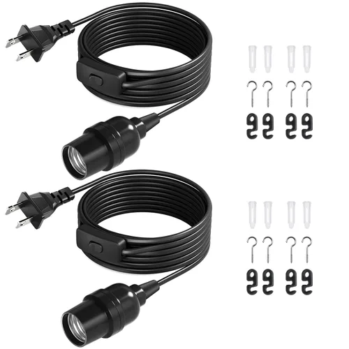 Vista 11 de DiCUNO Cable de extensión de linterna colgante E26, lámpara de control de interruptor de cable en línea para enchufar y apagar, 6.6 pies, negro