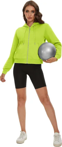 Vista 7 de MAGCOMSEN Sudadera corta con capucha para mujer, forro polar, con cremallera completa, con bolsillos