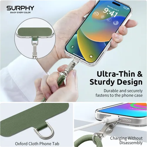 Vista 4 de SURPHY Cordón para teléfono, correa cruzada ajustable para teléfono con 2 pestañas de amarre para teléfono celular, hebillas de metal de alta