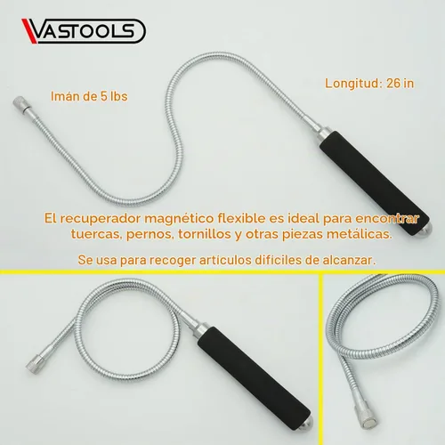 Vista 5 de VASTOOLS Juego de herramientas de recogida magnética flexible, 5 libras y 10 libras, extensión flexible de 26 pulgadas, recogida magnética