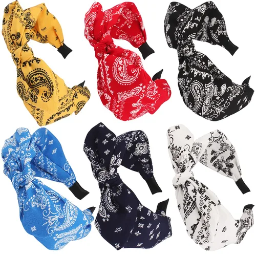 Vista 10 de TOBATOBA Diademas con lazo anudado, diademas de orejas de conejo para mujer, accesorios anchos y sólidos para el cabello Color 1