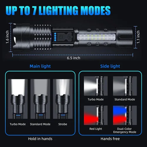 Vista 2 de 2 paquetes de linternas para el hogar, caminata nocturna, campamento, emergencia 7 Light Modes, Zoomable, High Lumens Super Bright