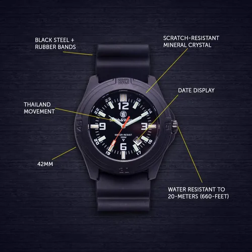 Vista 4 de Smith & Wesson Men's Watch, Soldier Tritium, 10ATM, H3 Precision Quartz, Tactical-Tough Military Watch, 43mm